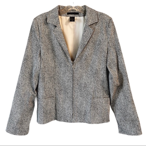 Mel & Lisa Black White Spot Print Zipper Jacket - Picture 1 of 7